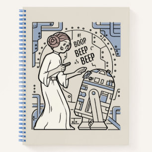 Doodle Sketch Leia & R2-D2 on Death Star Notebook