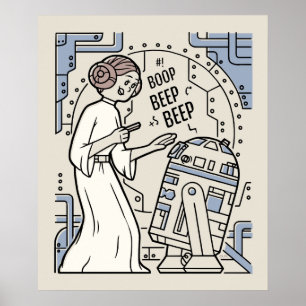 Doodle Sketch Leia & R2-D2 on Death Star Poster