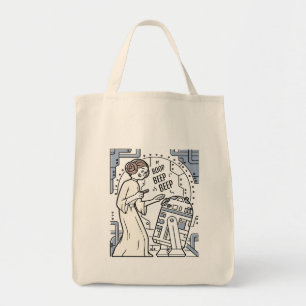 Doodle Sketch Leia & R2-D2 on Death Star Tote Bag