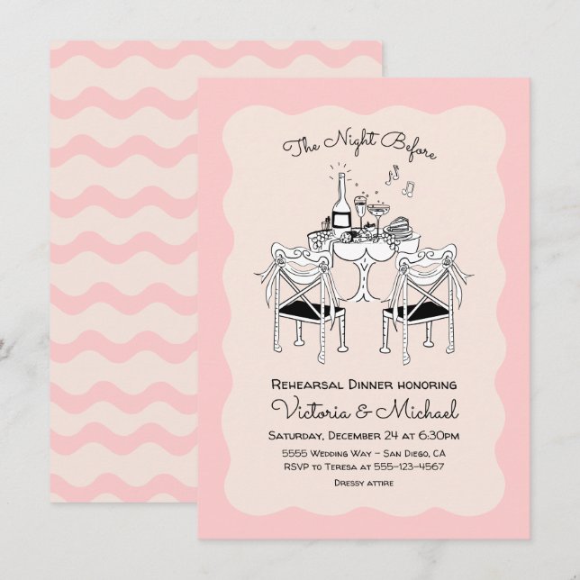 Doodle Sketch Table Chairs Funky Rehearsal Dinner Invitation (Front/Back)