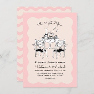 Doodle Sketch Table Chairs Funky Rehearsal Dinner Invitation