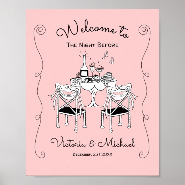 Doodle Sketch Table Chairs Funky Rehearsal Dinner Poster (Front)