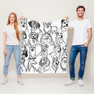 Doodle Sketched Dogs Outline Fleece Blanket