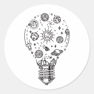 Doodle Solar System in Bulb Classic Round Sticker