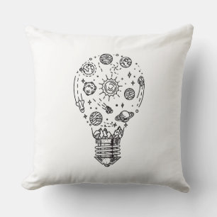 Doodle Solar System in Bulb Throw Pillow