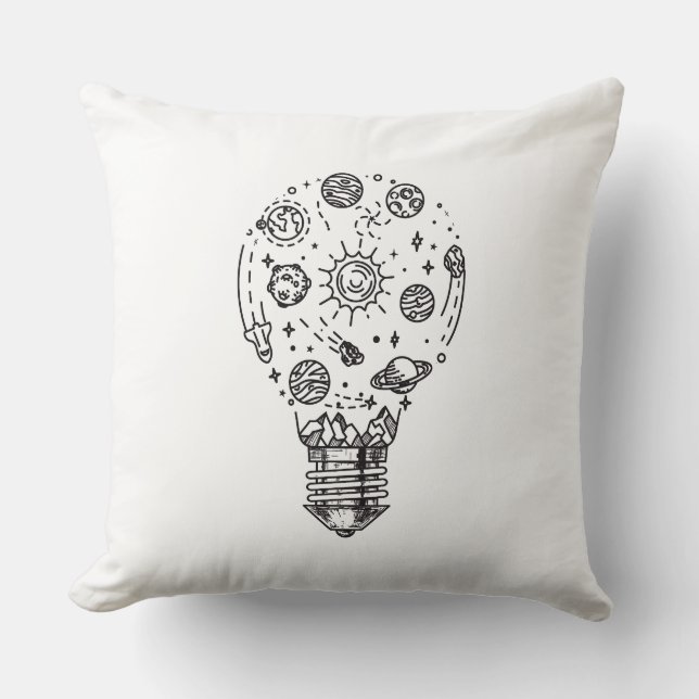 Doodle Solar System in Bulb Throw Pillow (Front)