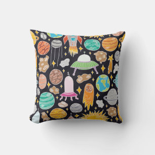 Doodle Space: Hand-Drawn Vintage Cosmos. Throw Pillow