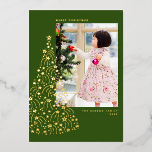 Doodle Star Tree Green Vertical Real Foil Holiday 