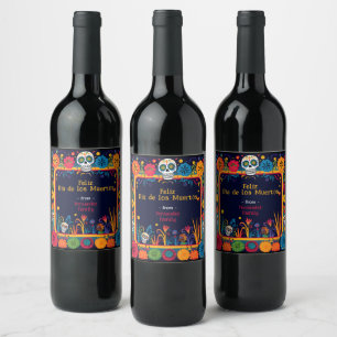 💀🎉Doodle style  Día de Muertos Party  Wine Label