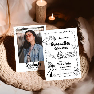 Doodle Style Hand drawn Graduation  Invitation