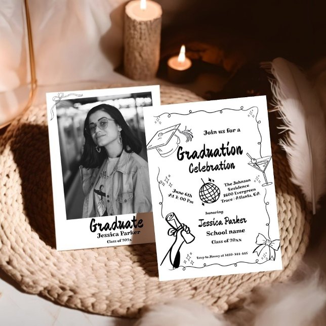 Doodle Style Hand drawn Graduation  Invitation (Creator Uploaded)