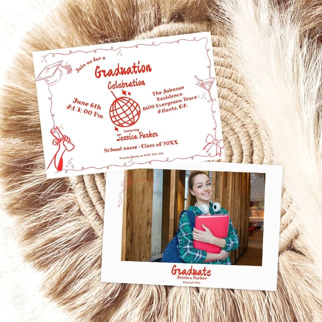 Doodle Style Hand drawn Graduation  Invitation (Creator Uploaded)