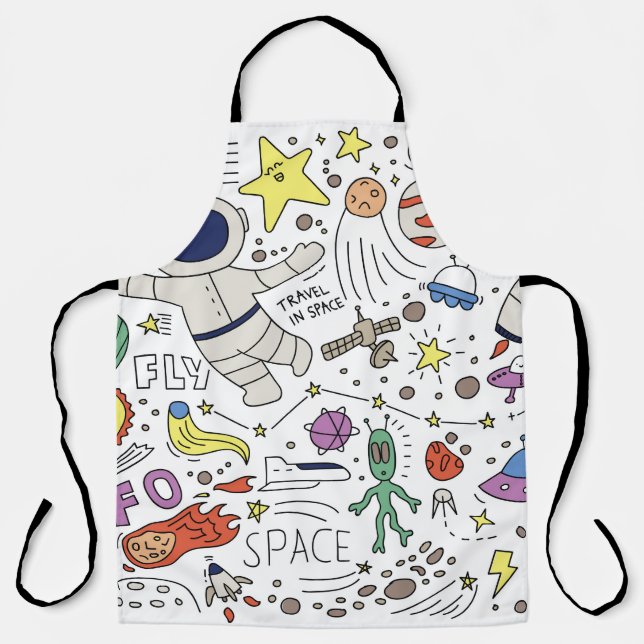 Doodle style, space theme illustration. apron (Front)