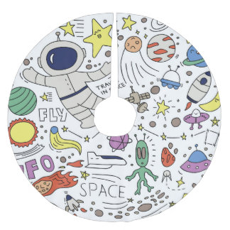 Doodle style, space theme illustration. brushed polyester tree skirt