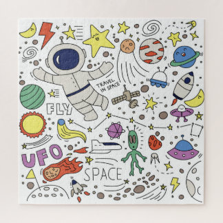Doodle style, space theme illustration. jigsaw puzzle