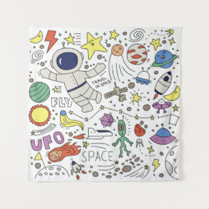Doodle style, space theme illustration. tapestry
