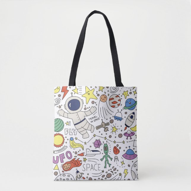 Doodle style, space theme illustration. tote bag (Front)