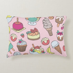 Doodle Sweets Ice Cream: Hand Drawn Illustration Accent Pillow