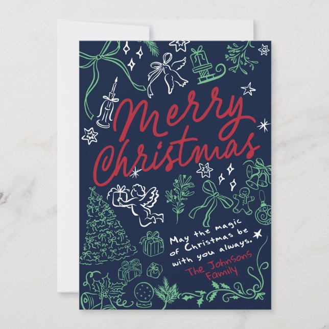 Doodle tiré à la main Joyeuse carte de Noël (Devant)