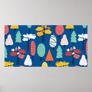 Doodle trees seamless vintage kids pattern. Repeat Poster