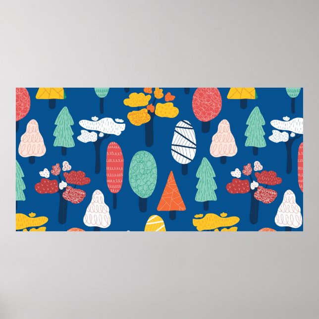 Doodle trees seamless vintage kids pattern. Repeat Poster (Front)