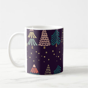Doodle trees, stars, dark blue. coffee mug