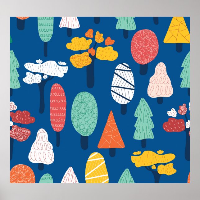 Doodle Trees: Vintage Kids Background. Poster (Front)