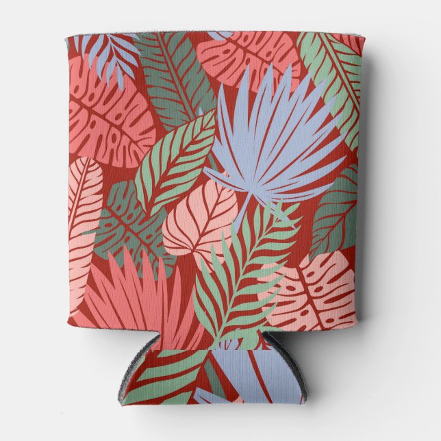 Doodle Tropical Leaves: Dark Hand-Drawn Can Cooler (Front)