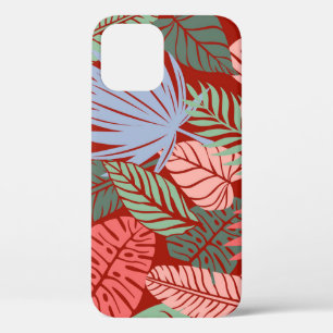 Doodle Tropical Leaves: Dark Hand-Drawn iPhone 12 Case