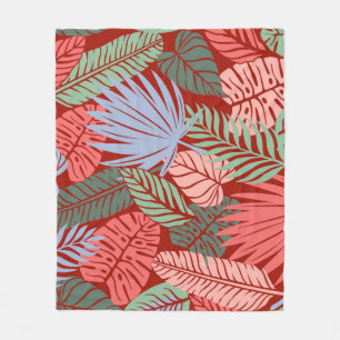 Doodle Tropical Leaves: Dark Hand-Drawn Fleece Blanket