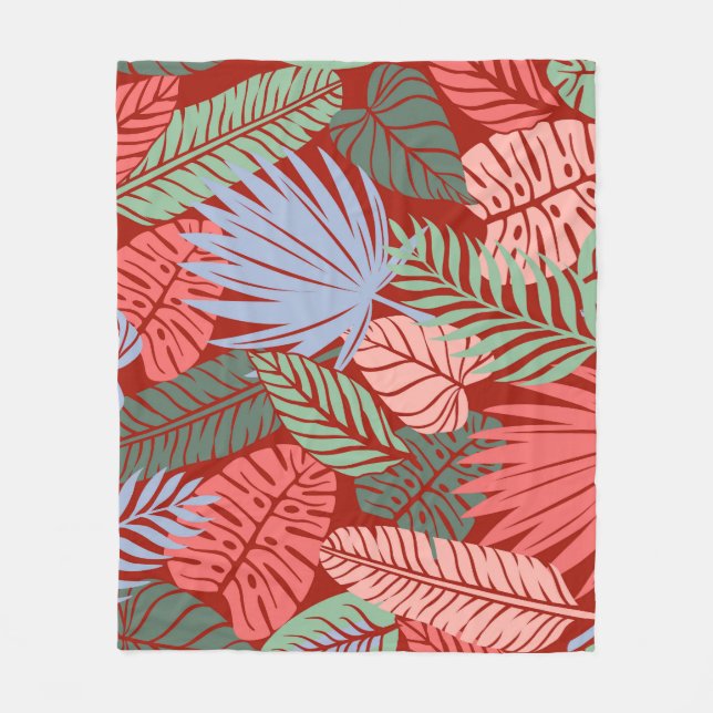 Doodle Tropical Leaves: Dark Hand-Drawn Fleece Blanket (Front)