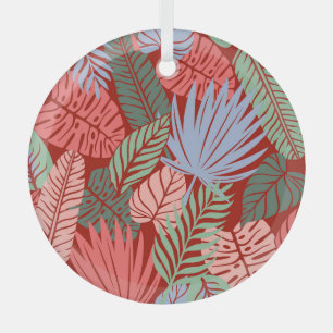 Doodle Tropical Leaves: Dark Hand-Drawn Glass Ornament