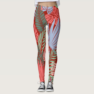 Doodle Tropical Leaves: Dark Hand-Drawn Leggings