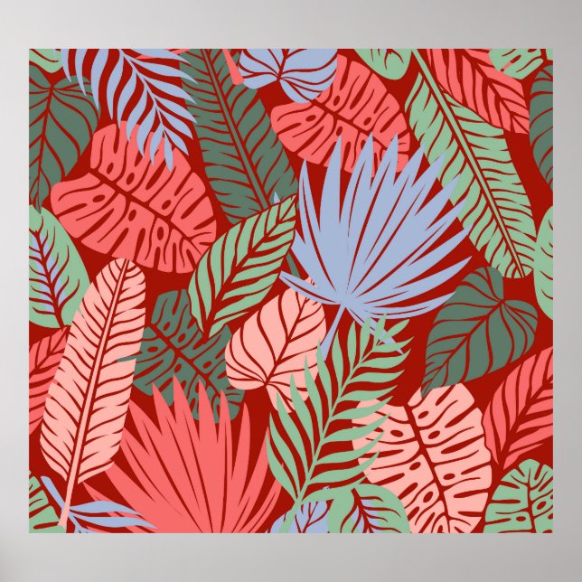 Doodle Tropical Leaves: Dark Hand-Drawn Poster (Front)