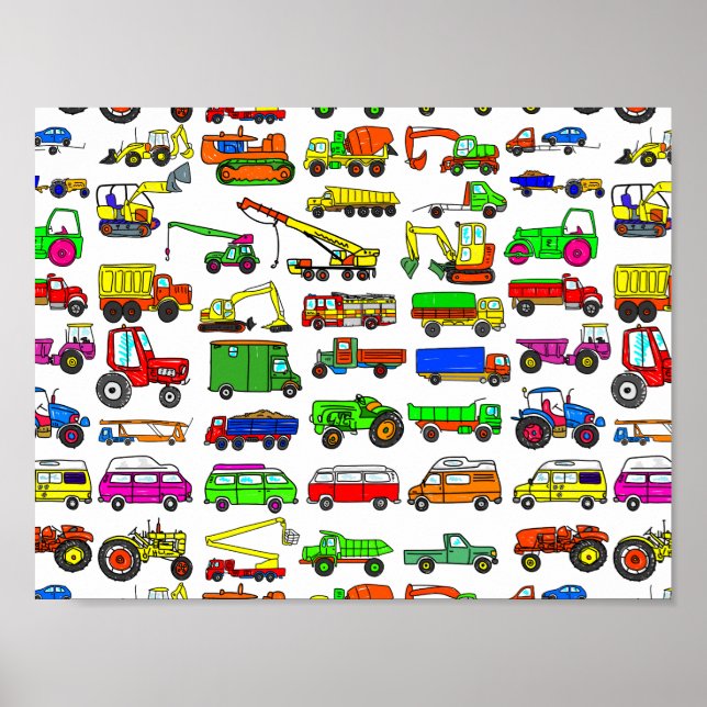 Doodle Trucks Vans and Automobiles Poster (Front)