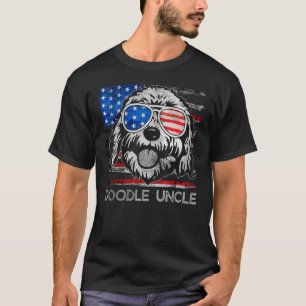 Doodle Uncle Vintage American Flag Dog  Fathers Da T-Shirt