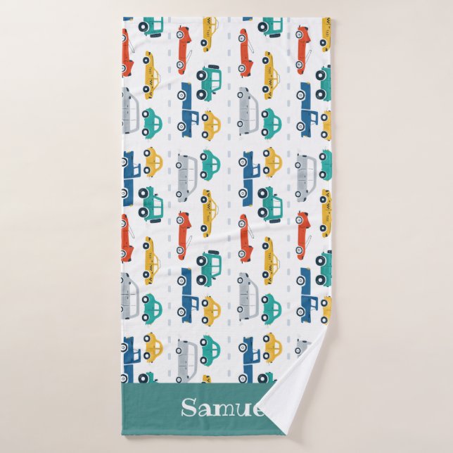 Doodle Vehicles Kids Personalized Name Towel (Bath Towel)