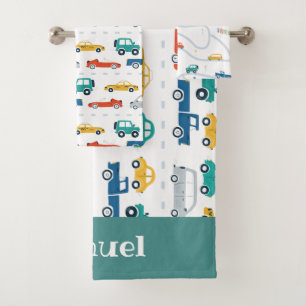 Doodle Vehicles Kids Personalized Name Towel Set