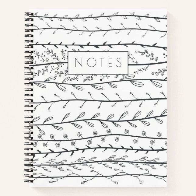 Doodle Vines Black and White Botanical Notebook (Front)