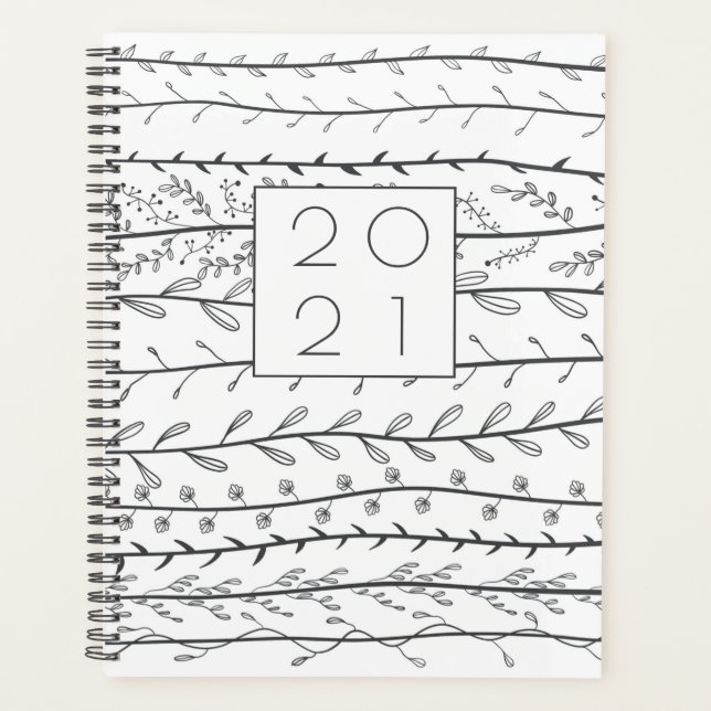 Doodle Vines Black and White Botanical Planner (Front)