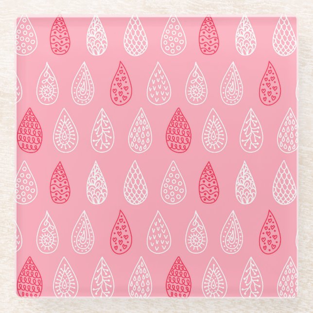 Doodle water drops: vintage pattern glass coaster (Front)