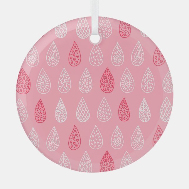 Doodle water drops: vintage pattern glass ornament (Front)