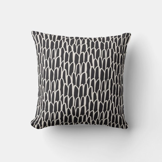 Doodle waves mudcloth mod geometric simple black throw pillow (Front)