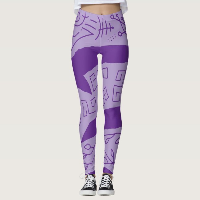 Doodle waves purple leggings (Front)