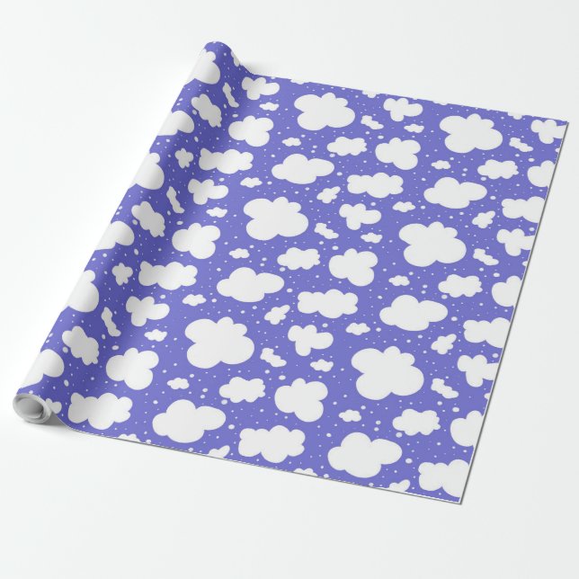 Doodle White Clouds on Purple Background Pattern Wrapping Paper (Unrolled)