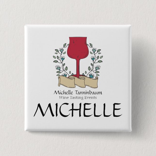 Doodle wine glass wine tasting sommelier 2 inch square button (Front)