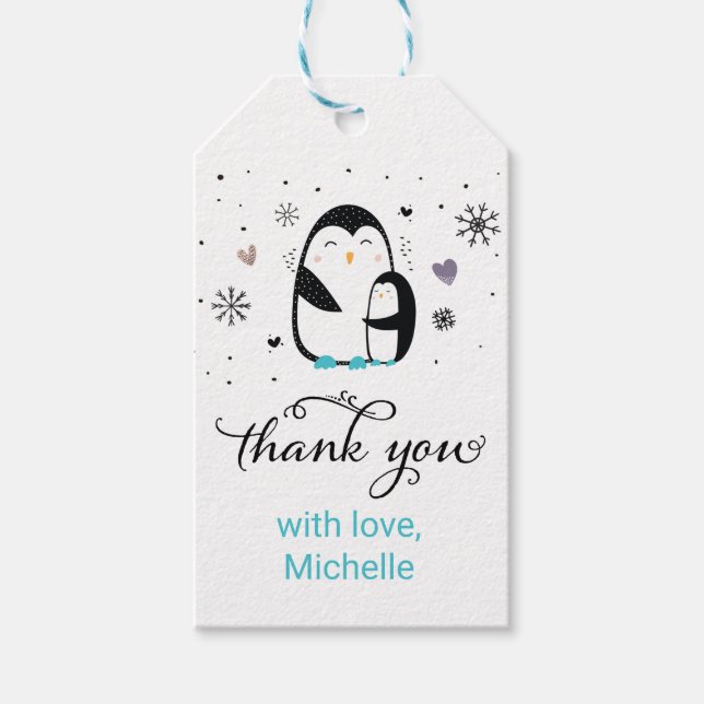 Doodle Winter Penguin Baby Favour Tag (Front)