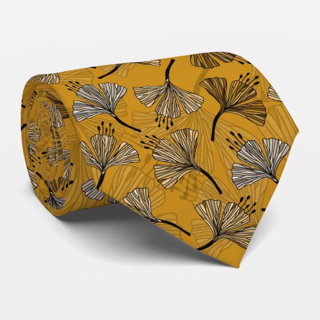 Doodle Yellow beautiful floral pattern Tie (Rolled)