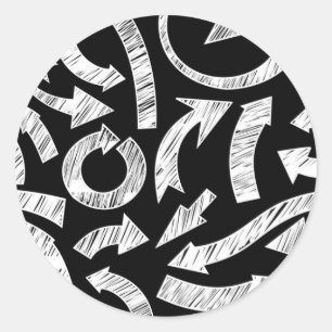 Doodled arrows black and white classic round sticker