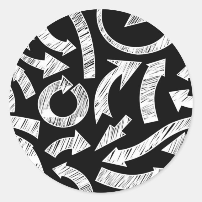 Doodled arrows black and white classic round sticker (Front)